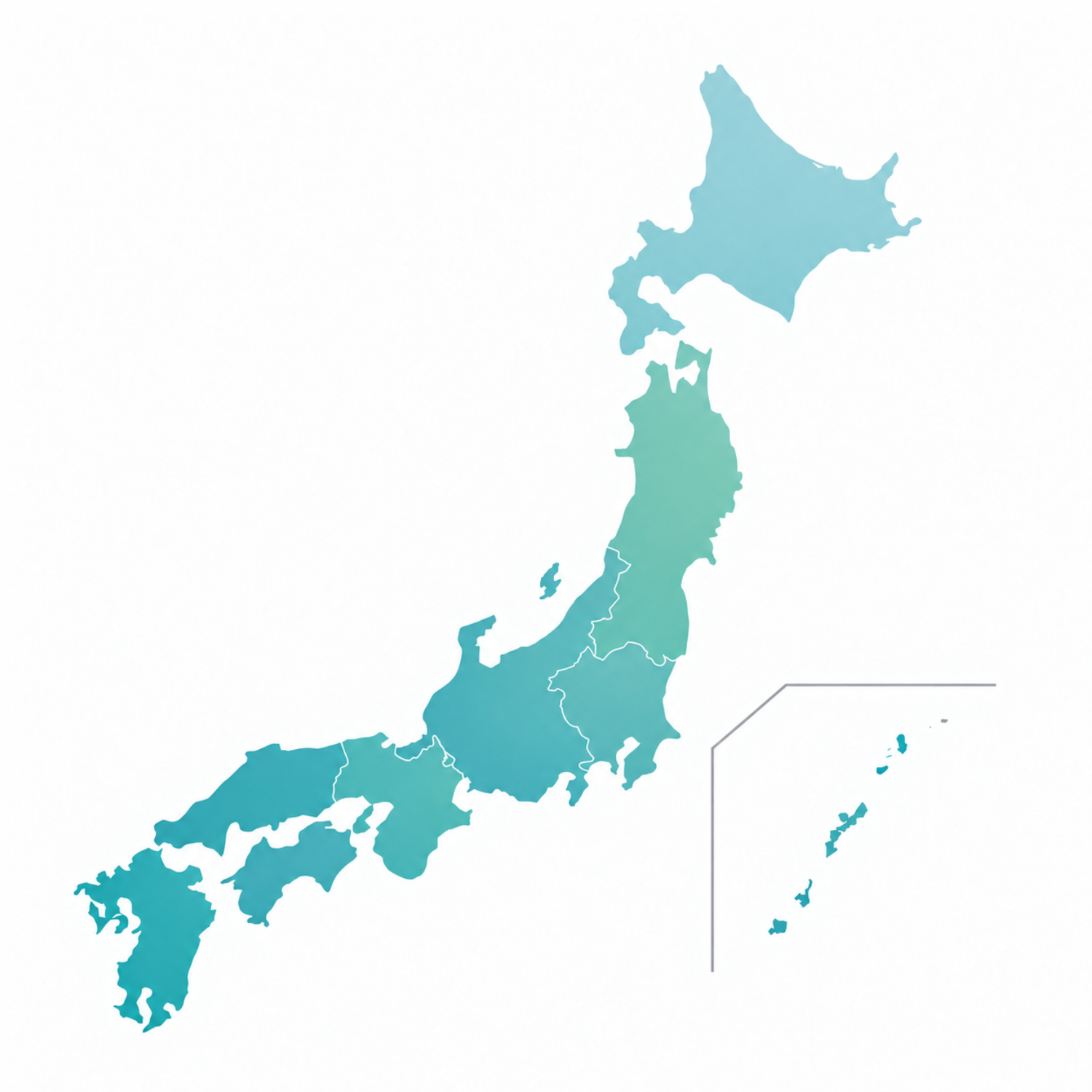 北海道から沖縄までの対応地域を示した日本全体の概略地図