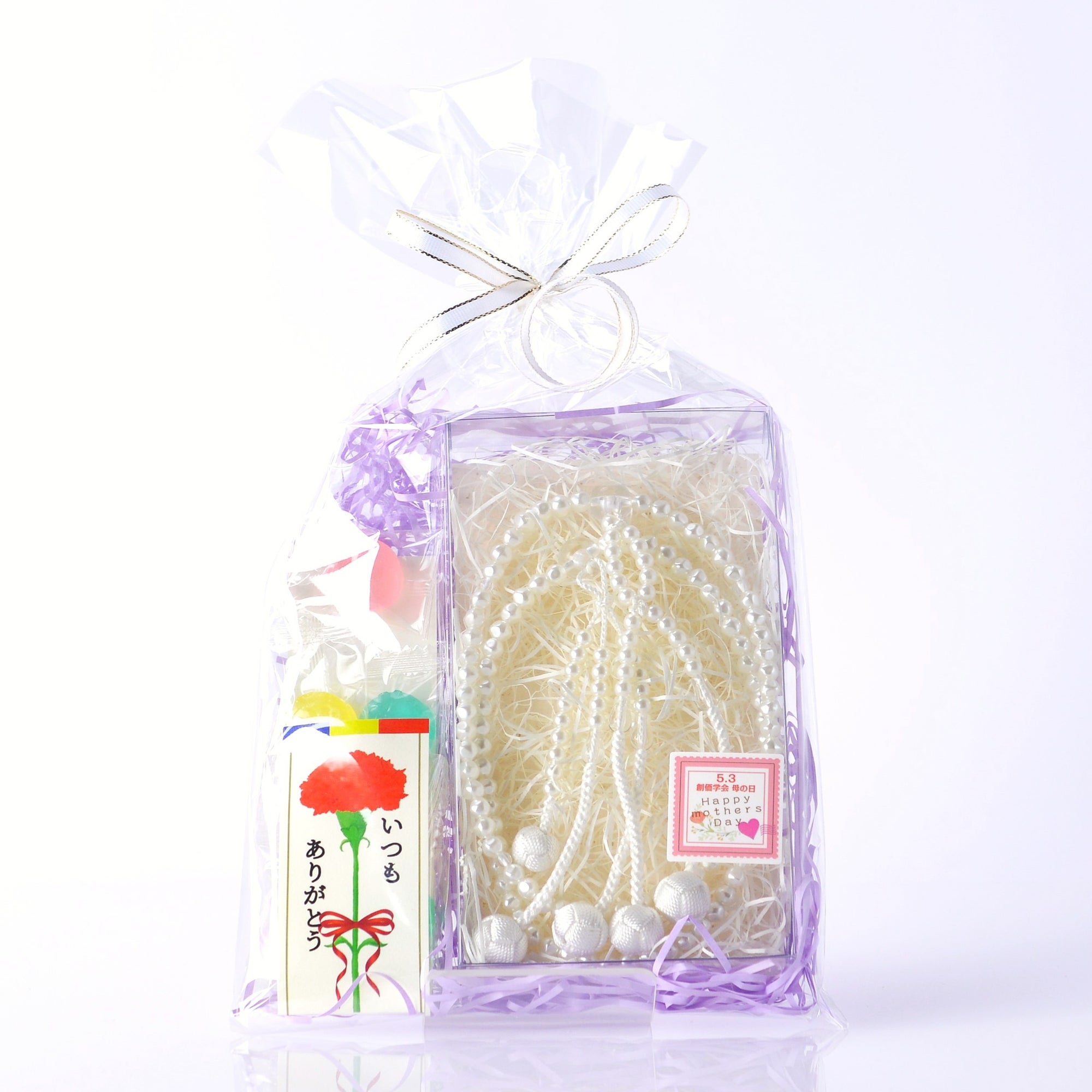 金剛堂_【母の日ギフト】念珠バロックパール　ホワイト "ありがとう"セット_ラッピング