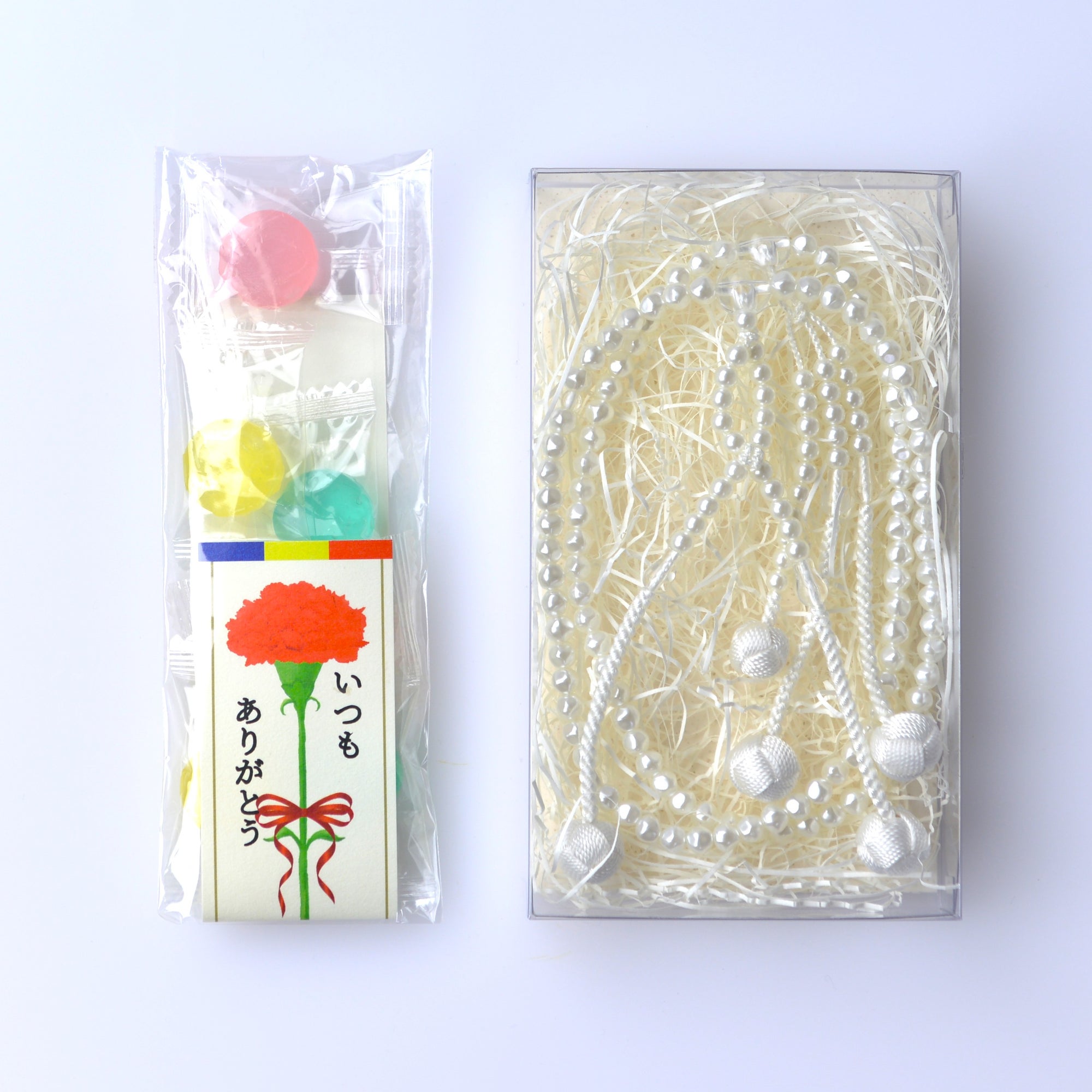 金剛堂_【母の日ギフト】念珠バロックパール　ホワイト "ありがとう"セット_内容