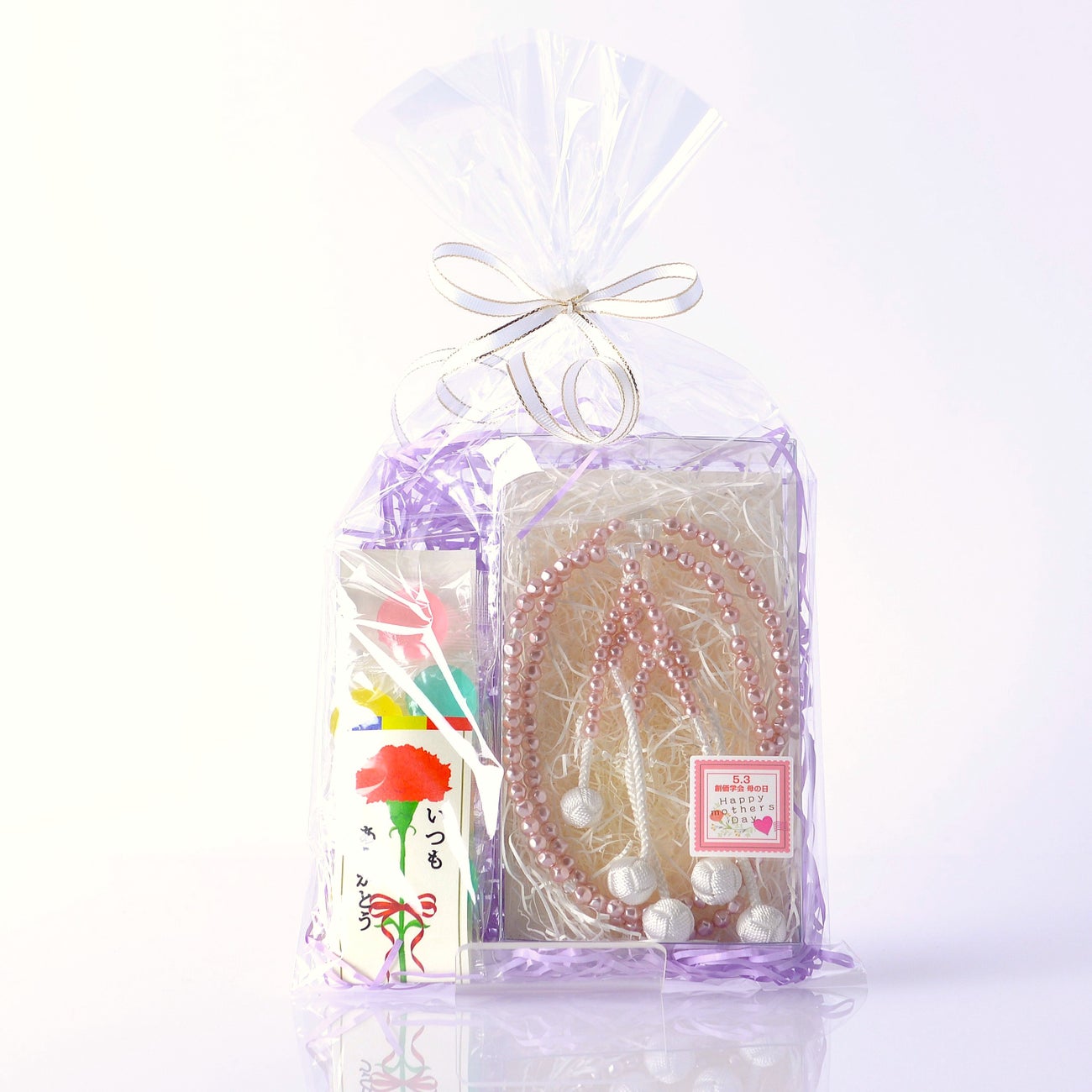 金剛堂_【母の日ギフト】念珠バロックパール　ピンク "ありがとう"セット_ラッピング