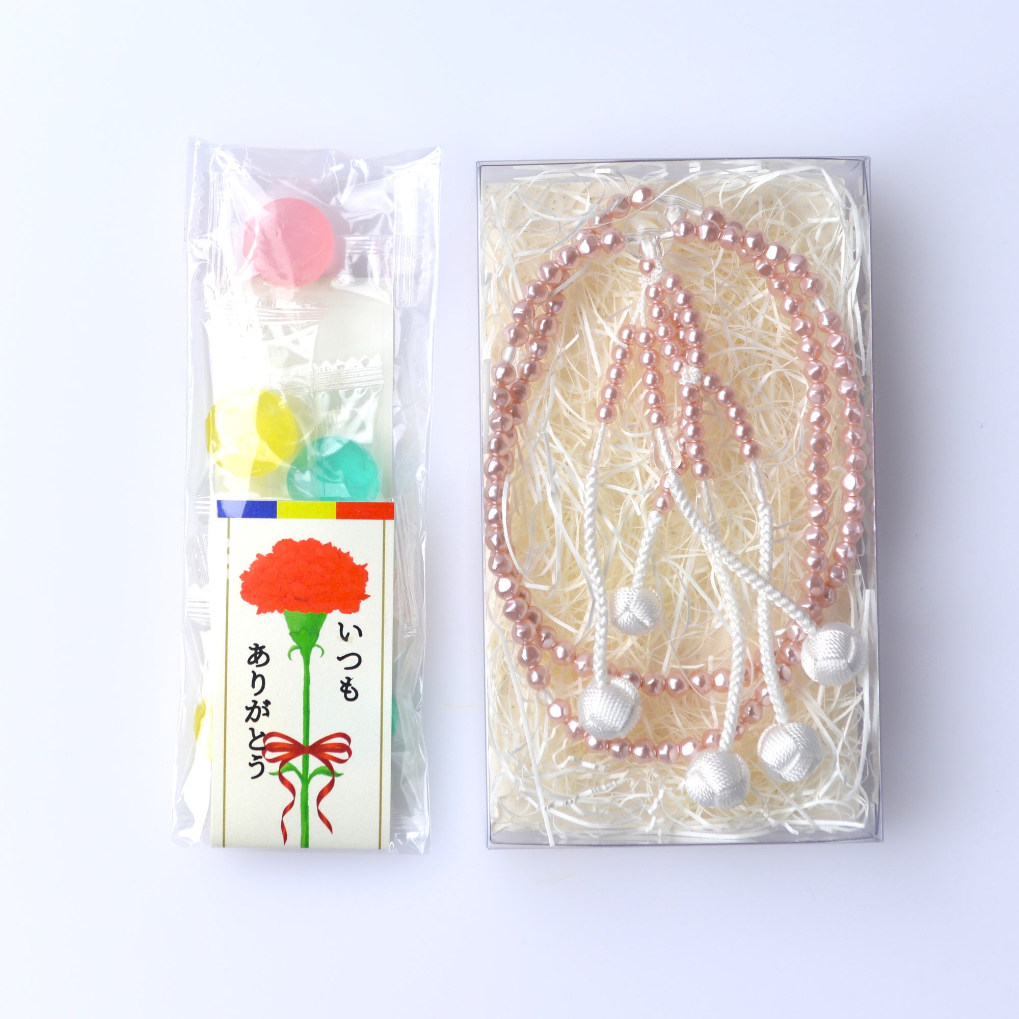 金剛堂_【母の日ギフト】念珠バロックパール　ピンク "ありがとう"セット_内容